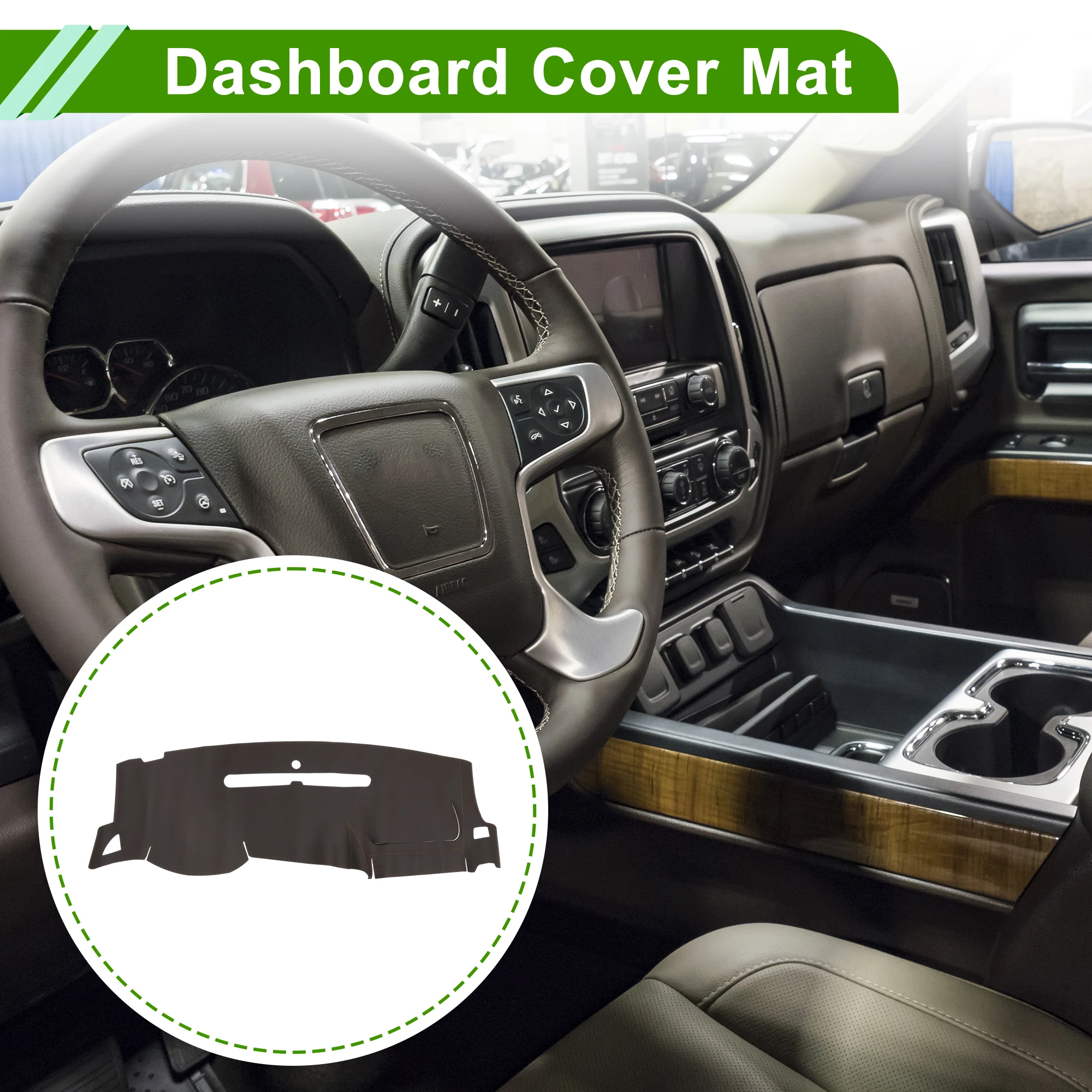 UXCELL Dashboard Cover for GMC Sierra SL 2007-2013 without Hud Faux Leather Brown 1 Pc