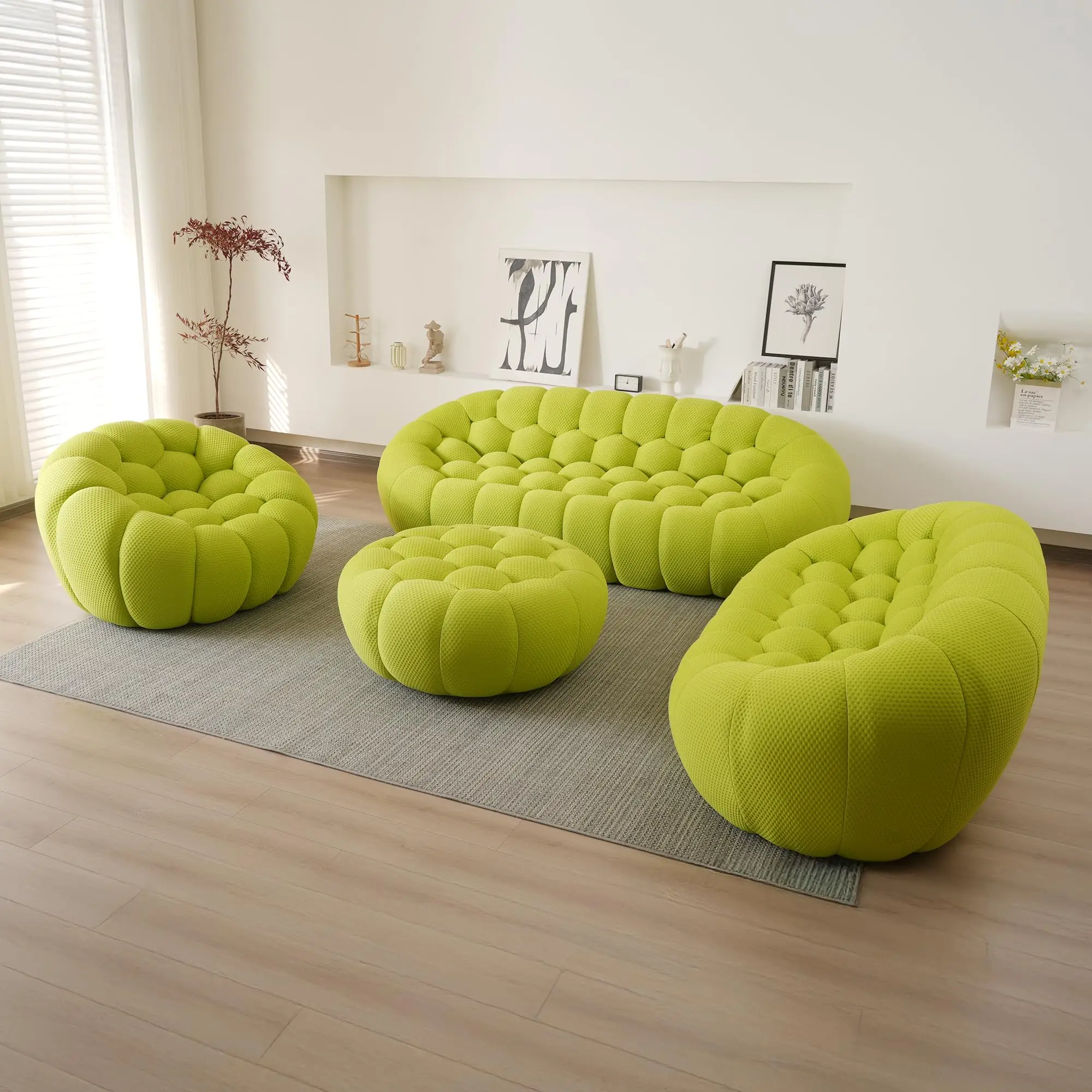 

Bubble Sofa Curved Couch Set, Comfy Upholstered Sofa, Mesh Fabric 3D Honeycomb Shape Modern Couches for Living Room, Apartment