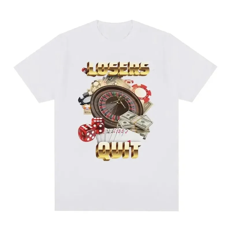Vintage Losers Quit Gambling Meme Graphic Printed T Shirt Woman Fashion Short Sleeve Round-Neck T-shirts Casual Fashion Clothing