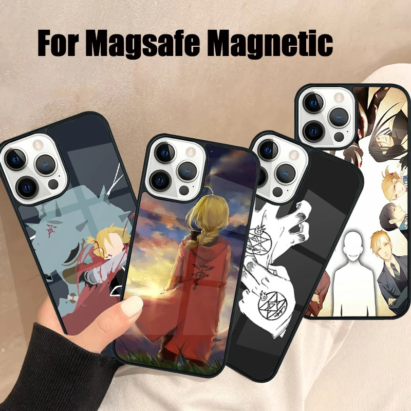 Fullmetal Alchemist FMA Brotherhood Magsafe Phone Case For iPhone 16 15 14 13 12 11 Pro Max Plus Mirror Wireless Magnetic Cover