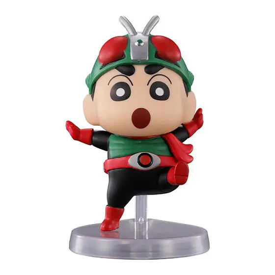 Bandai Genuine Crayon Shin Chan×Kamen Rider Co Branded Standing Style Action Figure Doll Gashapon Ball Ornaments Original