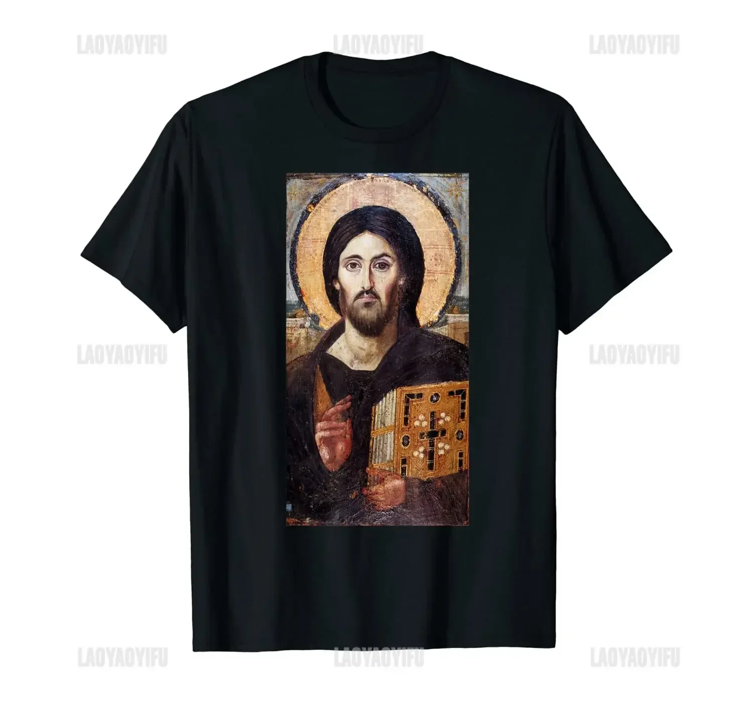 Jesus Christ Pantocrator Icon Sinai Orthodox Christian Man Gift Printed T-Shirt Summer Women Short Sleeve Cotton Unisex T Shirt