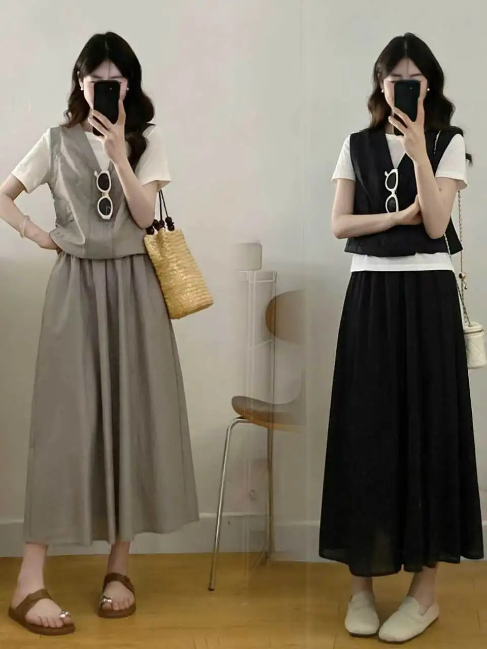 

plus Size Fashionable Fake Two-Piece Set Summer 2026 Loose Short Sleeve Meat Concealing High Waist Skirt Two-Piece Set for Fa...