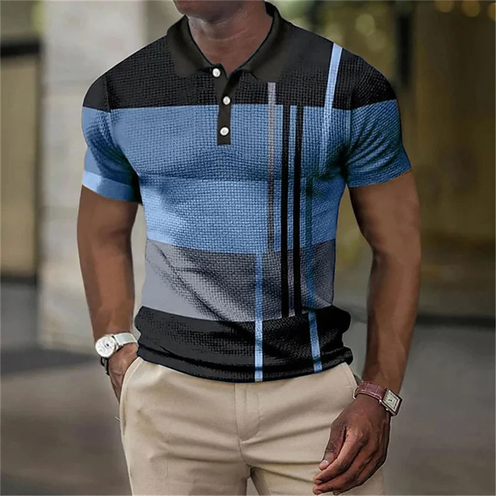 2023 New Men\'S Polo Shirt 3d Vertical Stripe Print High-Quality Men\'S Clothing Summer Casual Short Sleeved Street Cool Tops Tees