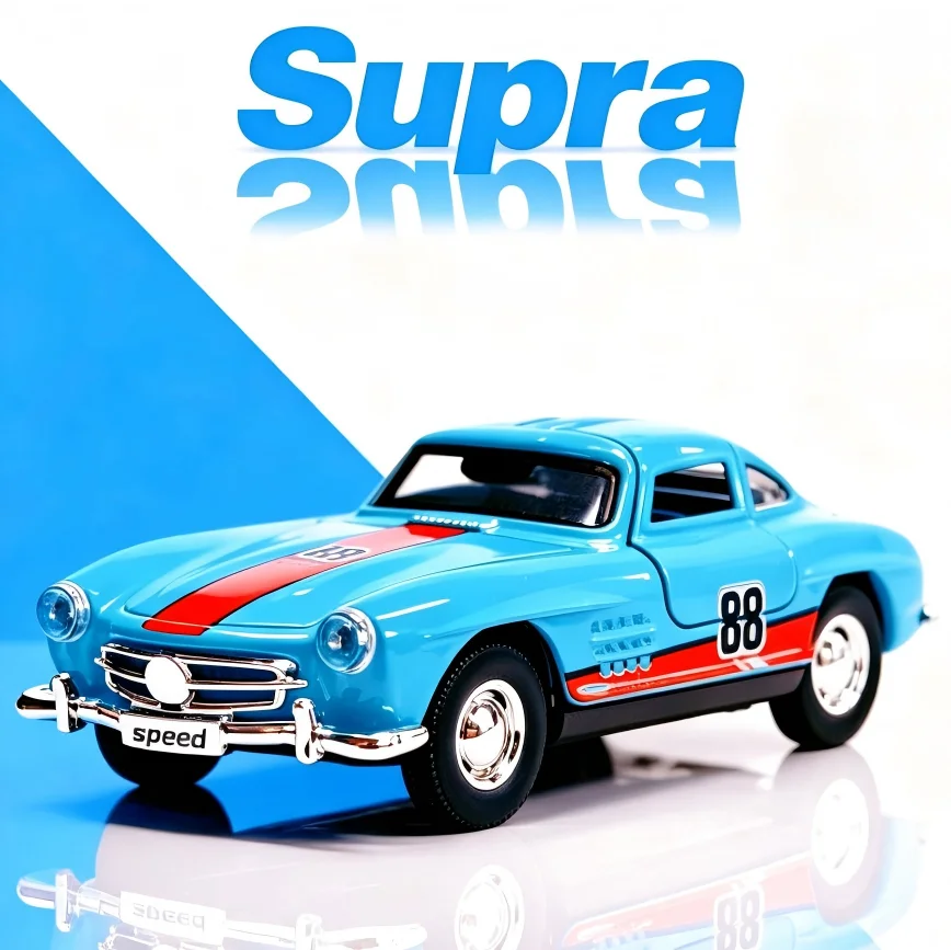 1:36 Diecast Vintage Classic Race Car Pull-Back Openable Doors, Alloy Replica for Automobile Enthusiast Ornament