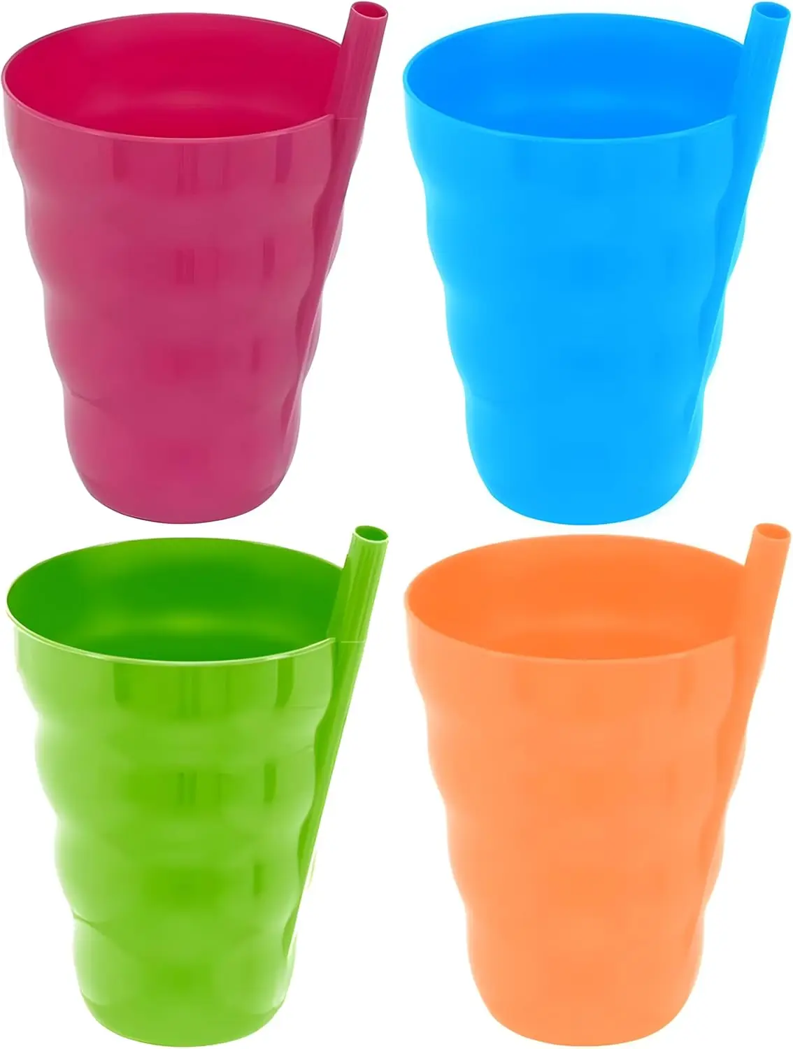 Pack of 4 10OZ Direct Cup with Straw for Kids Cup with Built in Straw Stackable BPA-Free Plastic Sip-A-Cup Drink Tumblers Milk