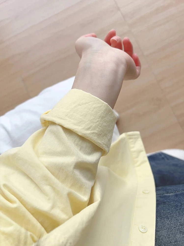 Dopne ing Giallo Puro Cotone da Donna irt Sottile Estate Nuovo Sle Capispalla Design Sensazione Protezione Solare Top