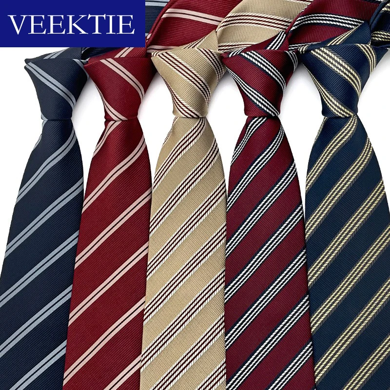 VEEKTIE-Gravatas listradas para homens e mulheres, uniformes retrô, saia skort, graduação, negócios, casamento, escritório, escola, diário, marca