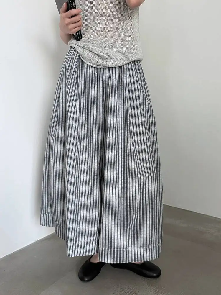 

Elastic Waist High Striped Pocket Casual Long Wide Leg Pants New Trousers Women Fashion Spring Autumn 2026 3XZ9