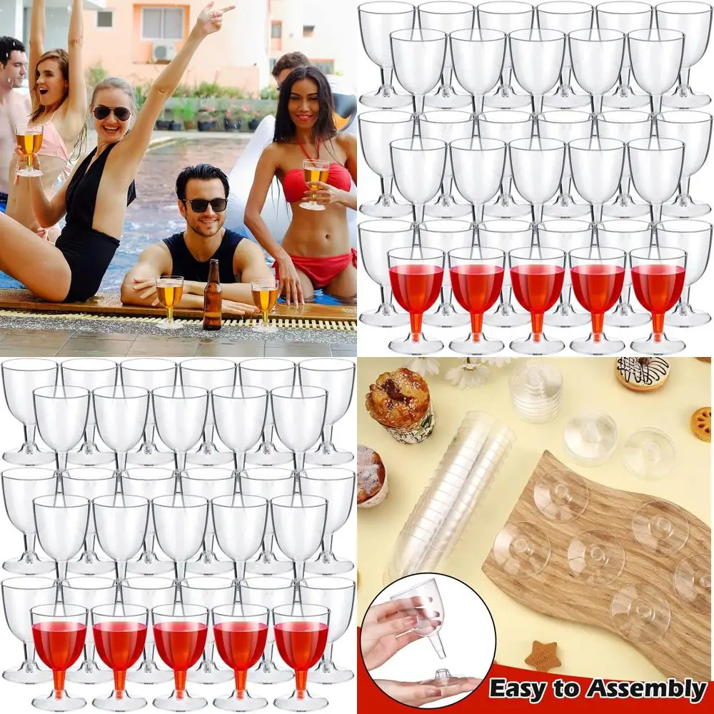 

6-унций прозрачные пластиковые бокалы для вина, одноразовые для свадеб, дней рождения и вечеринок в душе