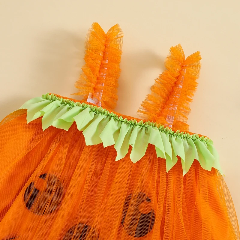 Baby Girl Halloween Costume Infant Cute Pumpkin Sleeveless layered Tulle Tutu Dress Toddler Halloween Outfits