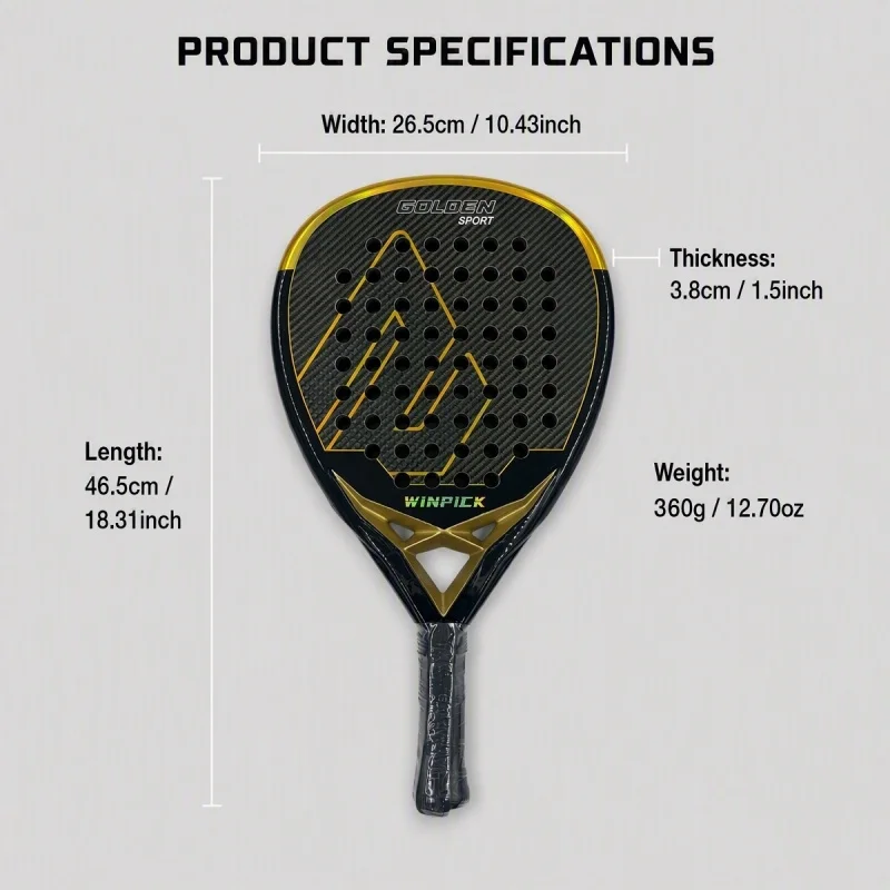 WINPICK Kevlar Carbon Padel Racket Anti-collision Frame Paddle Tennis Racquet Durable Padel Racket with Carry Bag for Training