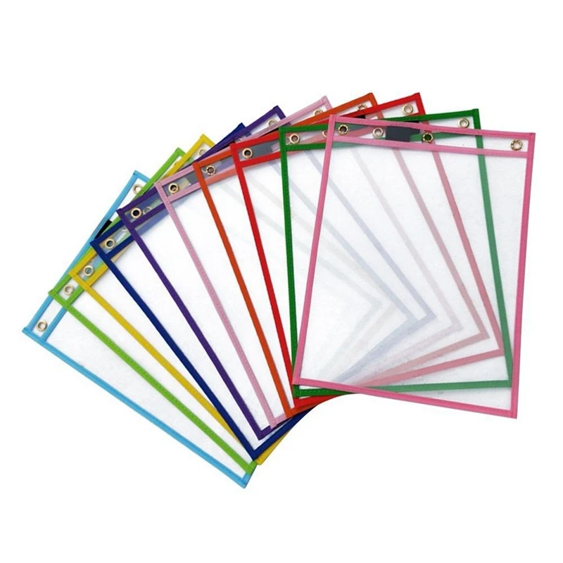 30Pcs Reusable Dry Erase Pockets, Assorted Colors For Children Kids Students