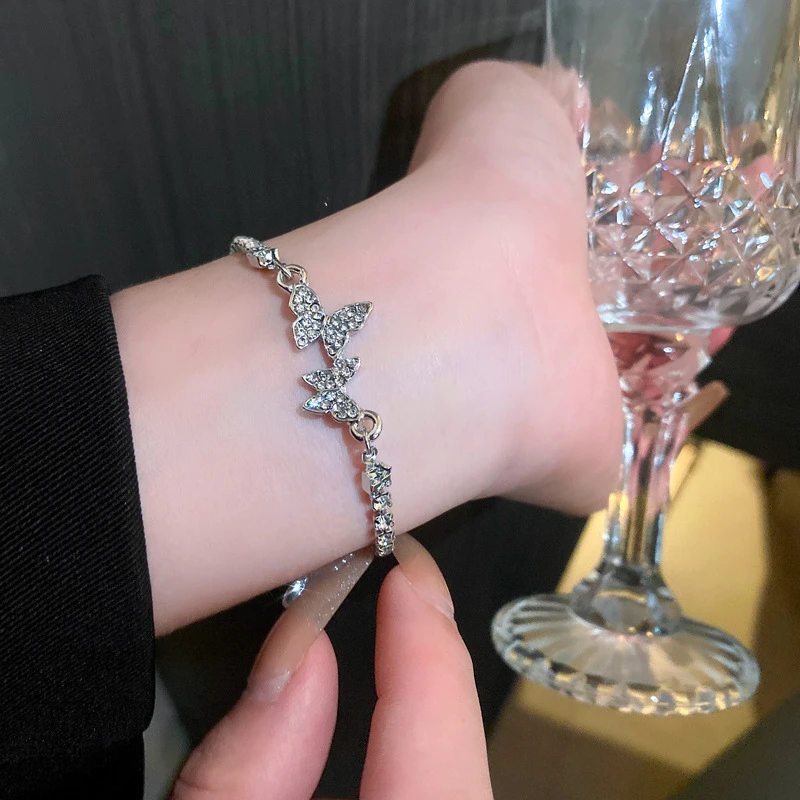 Silver Color Full Of Rhinestone Butterfly Bracelets for Women 2023 Trend Design Adjustable Wedding Birthday Jewelry