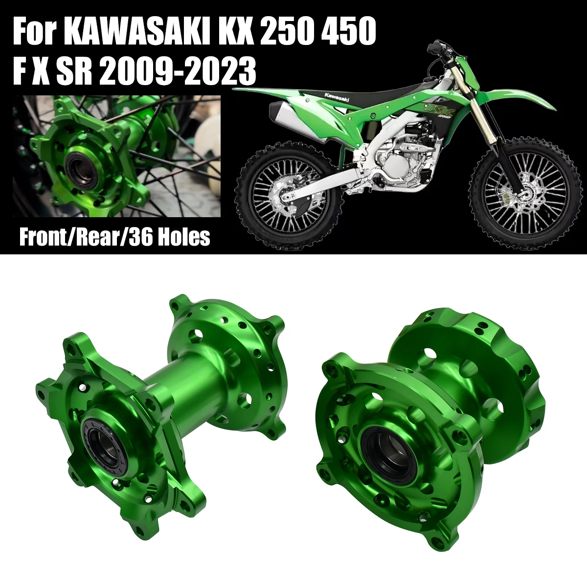 Cubo de roda traseira dianteira para motocicleta, 36 furos, para kawasaki kx250 kx250f kx450f kx 250 250f 450f cnc, alumínio, peças de bicicleta off-road