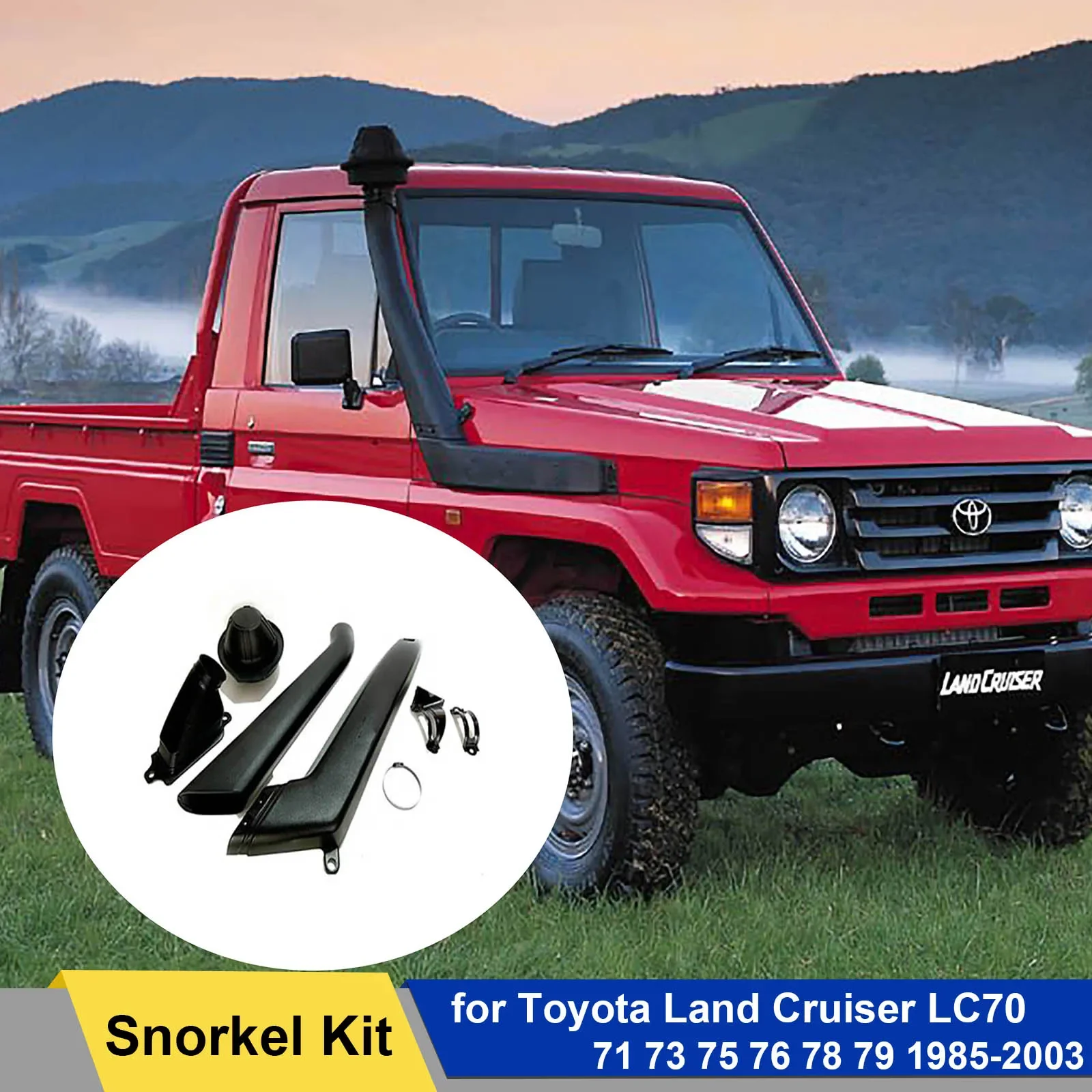 Air Intakes Snorkel Kit for Toyota Land Cruiser LC70 71 73 75 76 78 79 1985-2003 Petrol 3F 4.0Litr Matte Black Two Sections