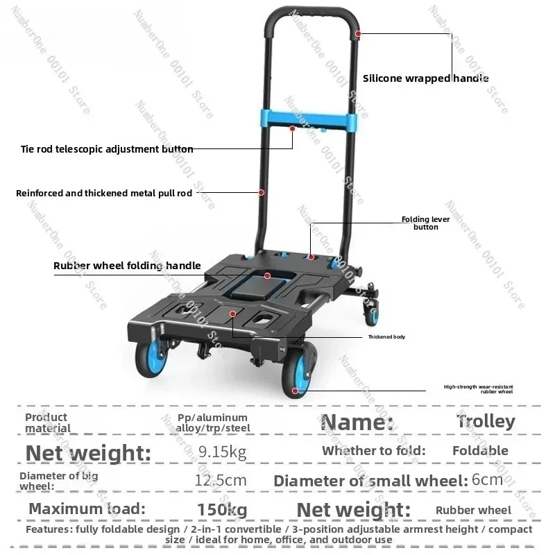 Portable Foldable Camping Handcart Outdoor Lightweight Garden Wagon for Grocery Picnic Beach