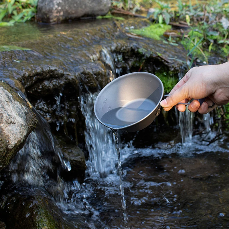 Boundless Voyage Titanium Camping Bowl, Outdoor Picnic Tableware, Folding Handle Rice Bowl, 300ml, 450ml