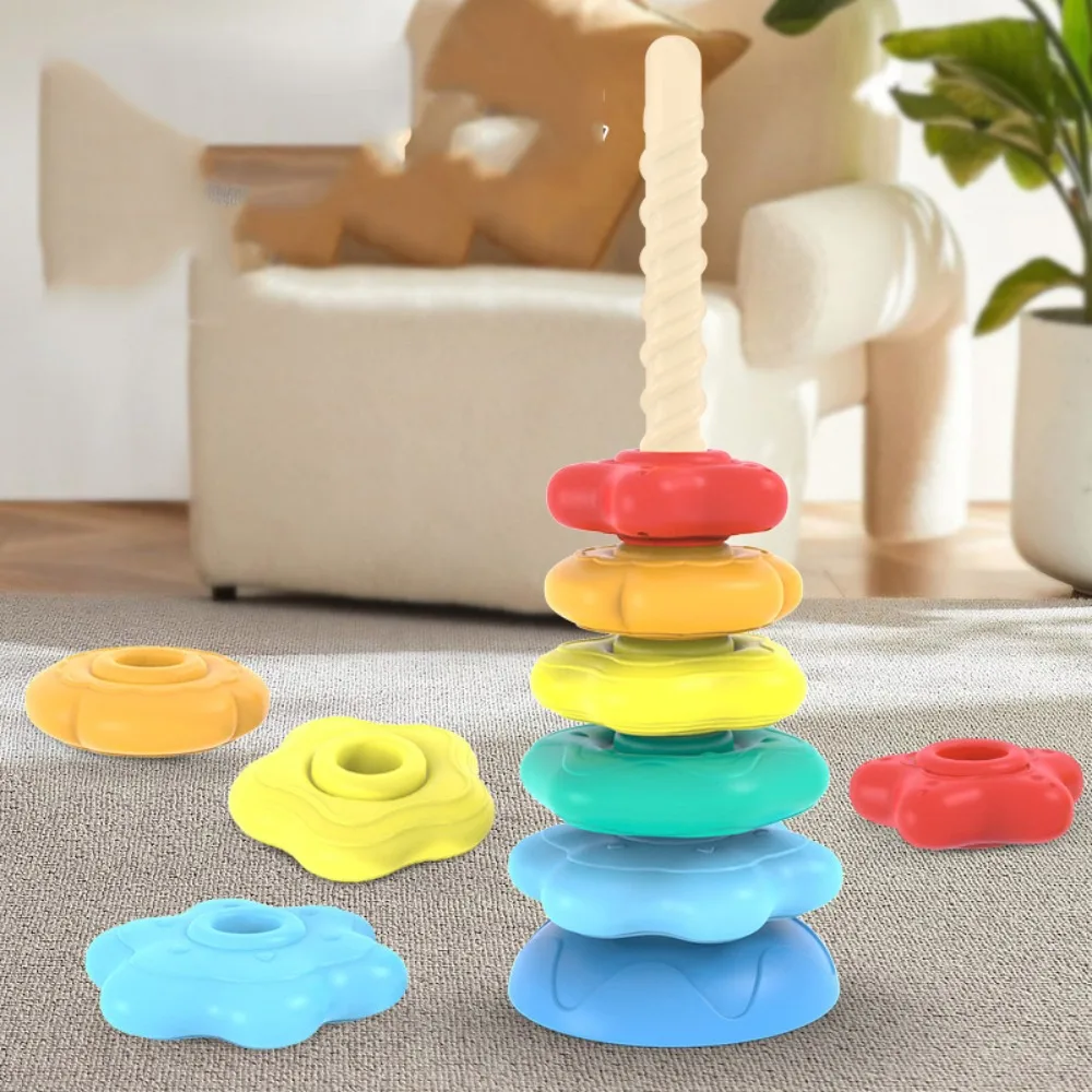 ไม่สม่ําเสมอ Rainbow Stacker ของเล่นเด็ก Rainbow Tower Montessori ของเล่นหมุนสกรู Bolt ของเล่น STACKABLE Early Education