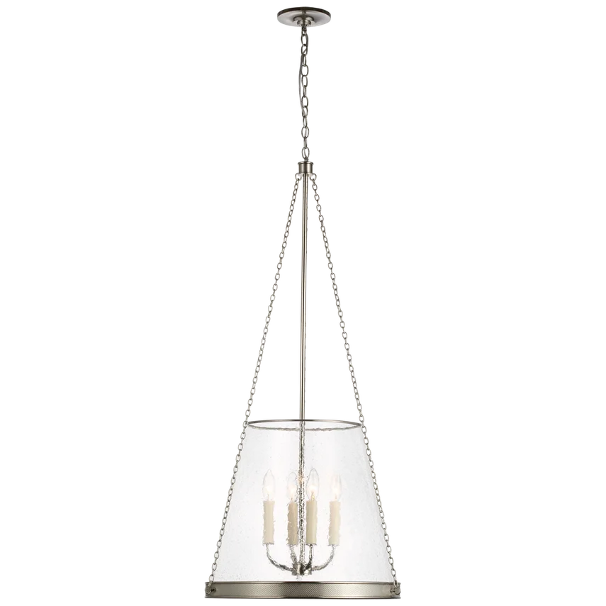 Nieuwe moderne Amerikaanse bronzen kroonluchter melkwit glazen lampenkap Reese 18 "hanglamp