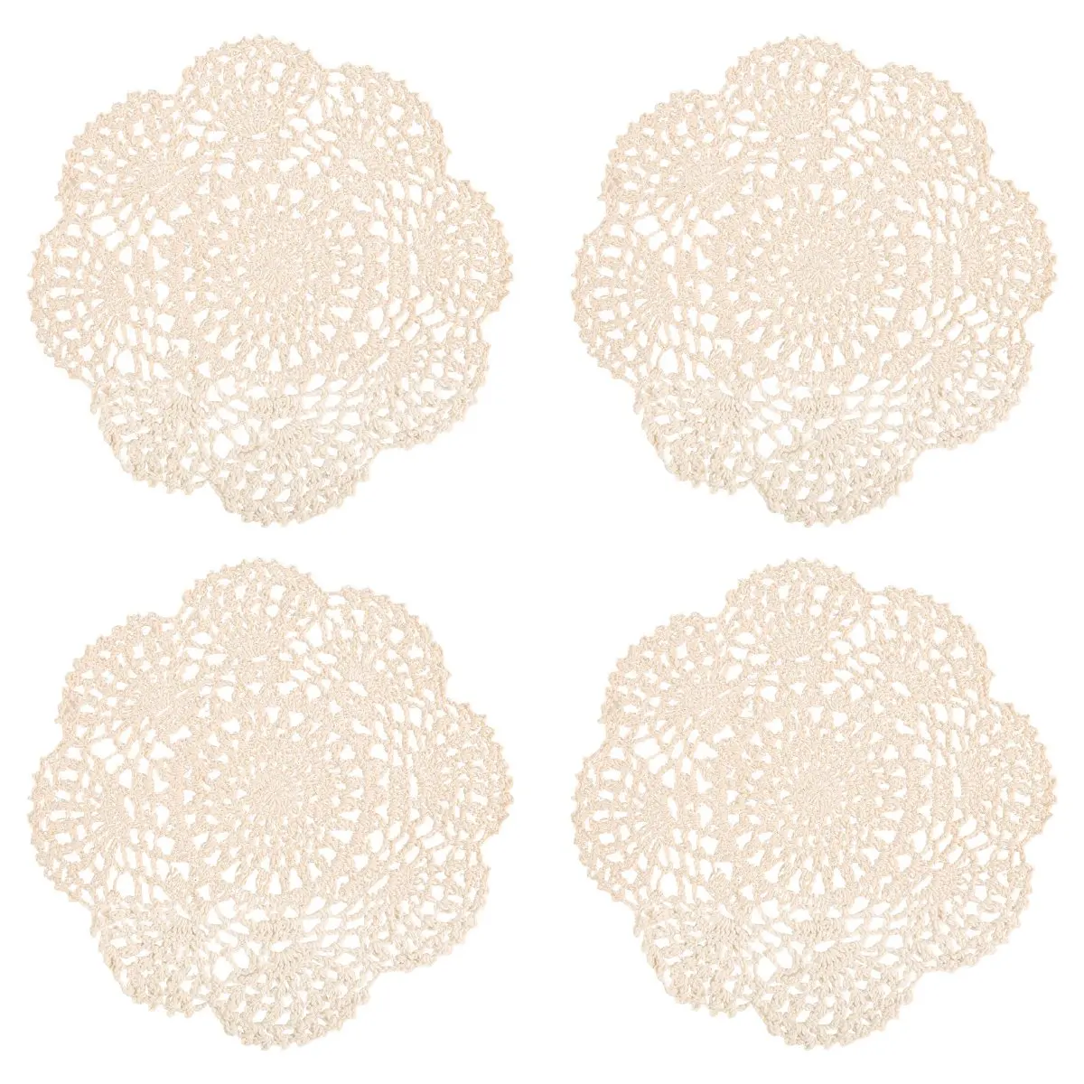 BHTS-4PCS Round Lace Doily Handmade Placemats Cotton Crocheted Coasters (Beige)