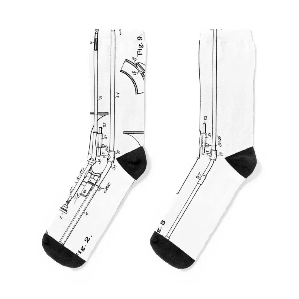 Trombone Patent Drawing - Black Socks christmas gifts ankle with print cotton Ladies Socks Men's