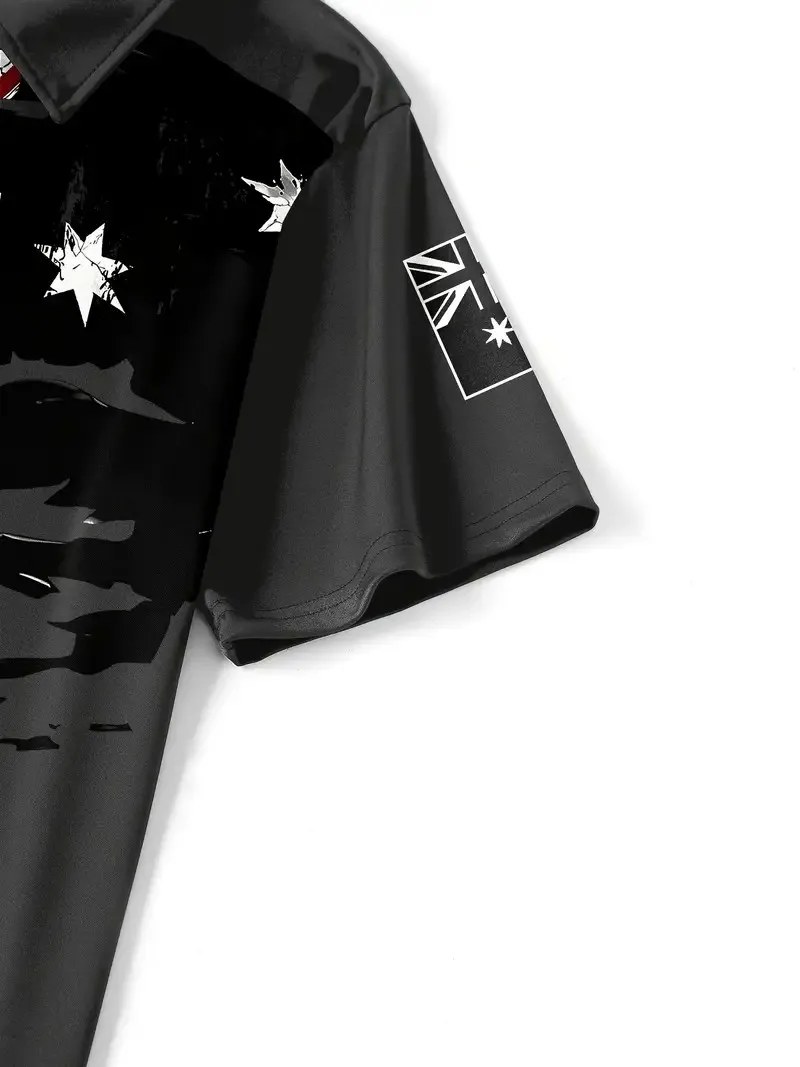 قميص بولو رجالي صيفي جديد لعام 2025 عبارة عن نمط ثلاثي الأبعاد مطبوع ناعم ومريح وقابل للتنفس