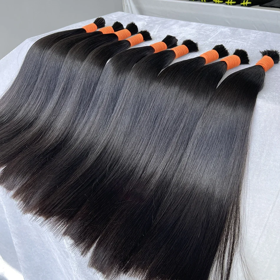 

Straight Hair Extension Bulk No Weft Unprocessed Raw Virgin Human Hair #1B Natural Color High Quality For Braiding