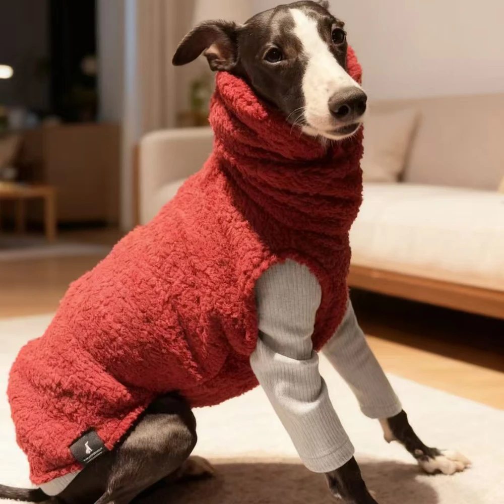 Winterlicher orangefarbener Fleece-Pullover für Whippet-Hunde, hochgeschlossener, dicker, warmer Sweatshirt mit Ärmeln für ungarische spanische Windhundkleidung – Detail 14