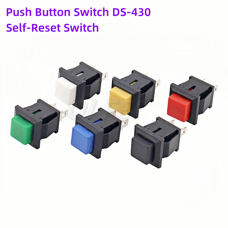 

10PCS DS-430 Square Button Switch Self Reset Lockless Normally Open 1A 125V Power Button Switch Red Green Yellow Multicolored