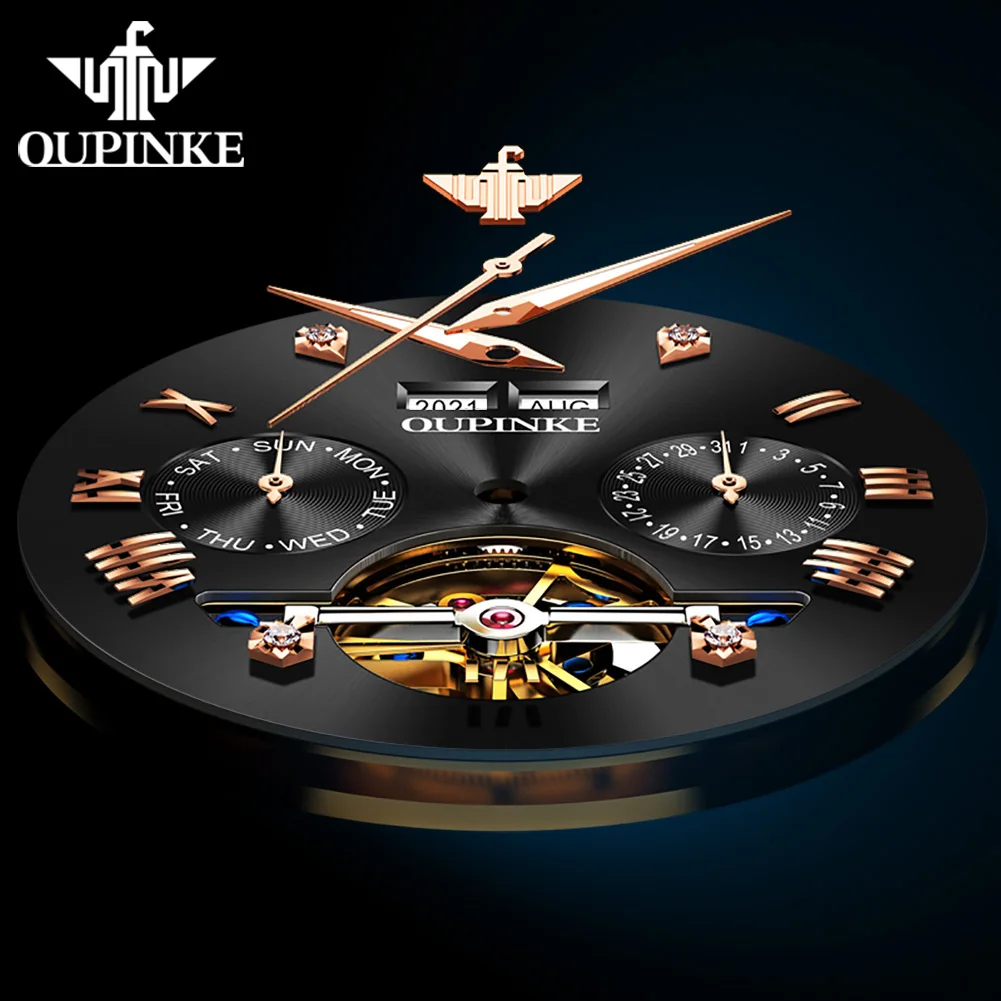 OUPINKE 3186 Men's Watch Luxury Hollow Tourbillon Men Mechanical Fully Automatic Watch Waterproof Calendar Timing Code Men Watch