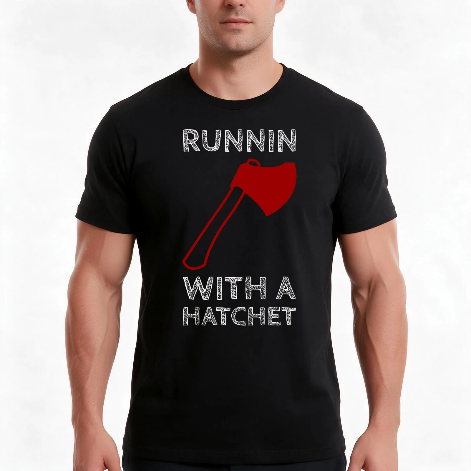 RUNNIN WITH A HATCHET T-Shirt, Summer Casual Cotton Tee, Oversized Streetwear Tops, Vintage Graphic Print, Unisex Men Women