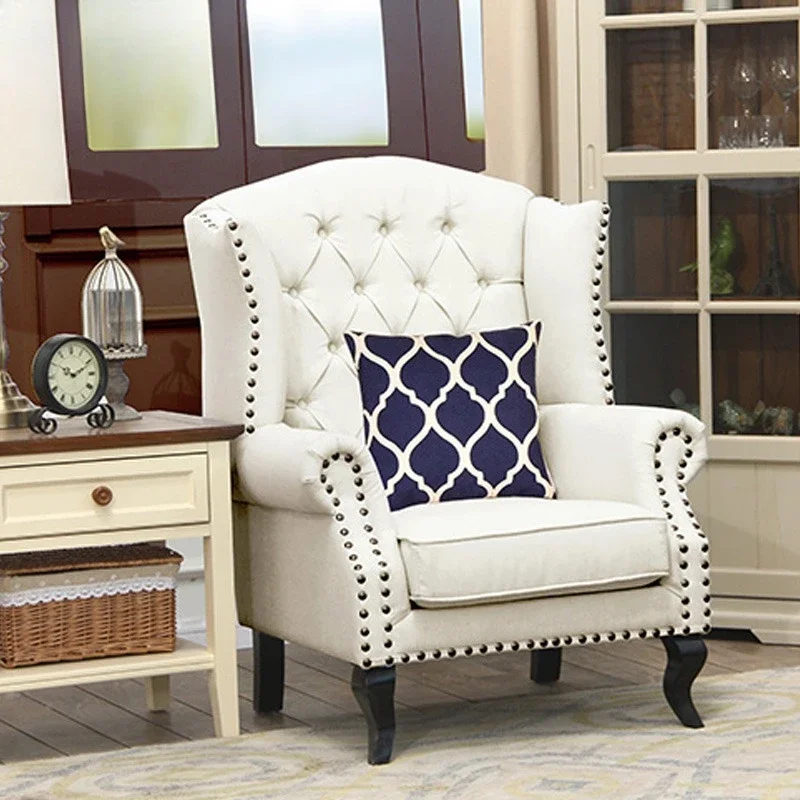 

American pastoral tiger chair single sofa fabric solid color buckle living room fabric single sofa chair