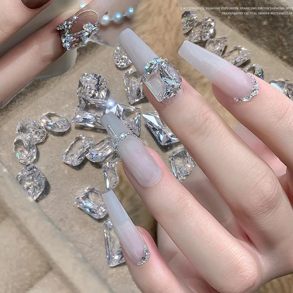 

10Pcs Crystal Pointed Bottom Zircon Ice Flower Nail Diamond Transparent Mirror Nail Art Rhinestone DIY Manicure Accessories