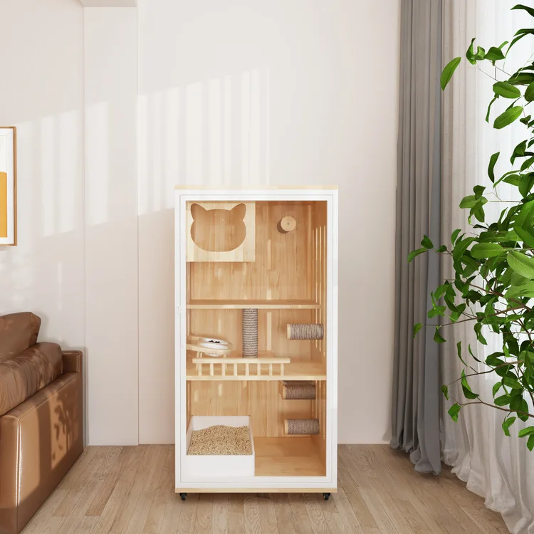 Kattenbakvulling luxe glazen kattenhuis huishouden neemt geen binnenkattenhuis in beslag