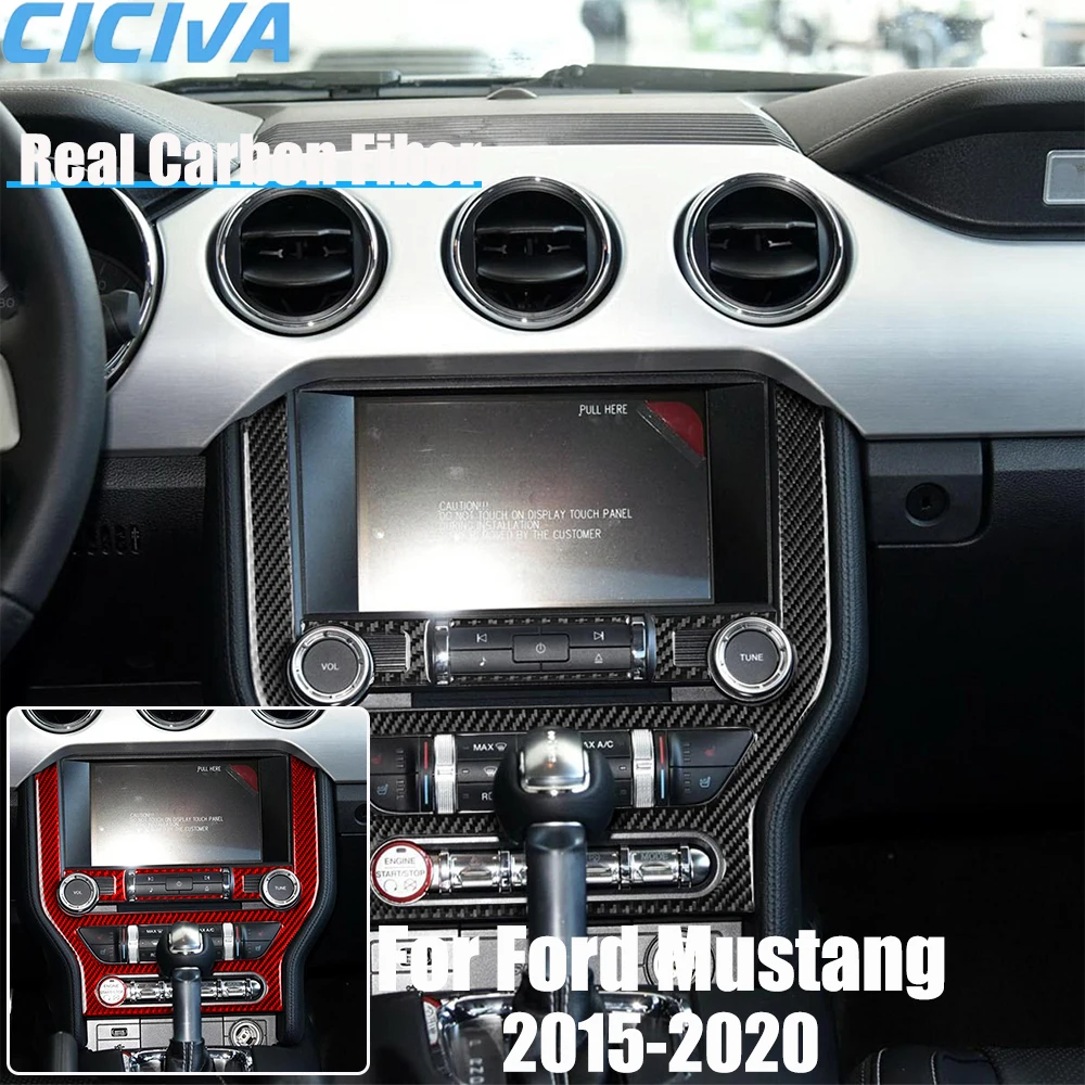 

Real Carbon Fiber Car Accessories Dashboard Climate Set Trim Cover Soft Sticker For Ford Mustang 2015 2016 2017 2018 2019 2020