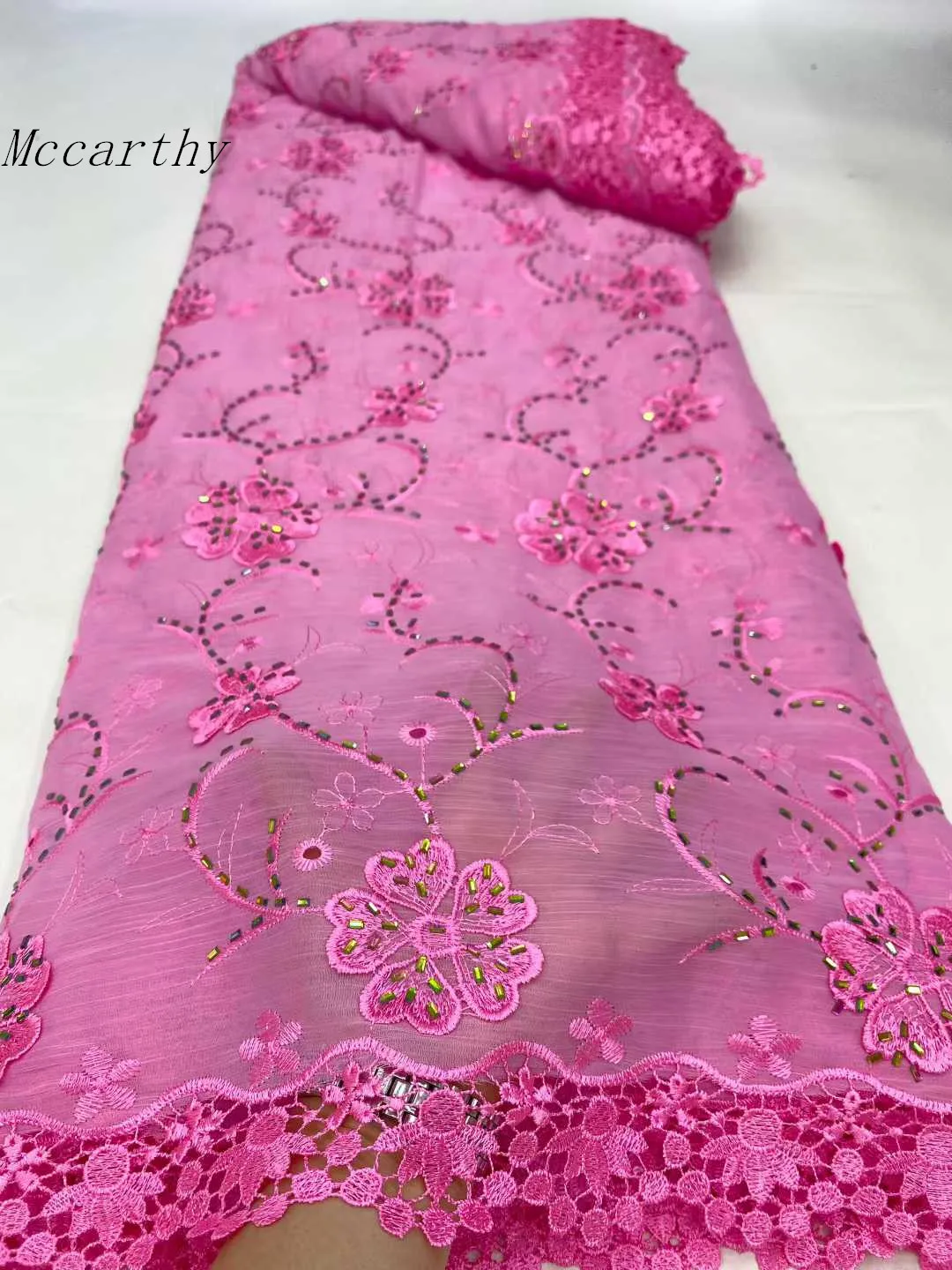 

African Stones Lace Fabrics 2026 High Quality Embroidery chiffon French Nigerian Lace Fabric For Wedding Sewing Material