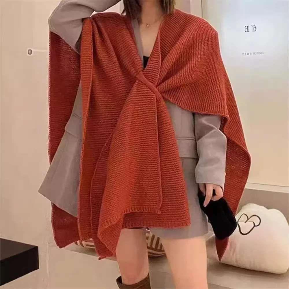 Knitted Shawl Women's 2024 Autumn And Winter New Lazy Style Medium Long Loose Slimming Cloak Jacket