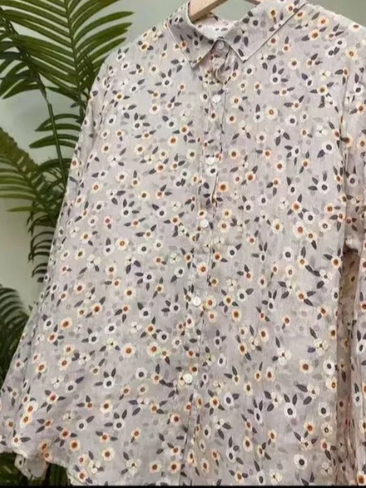 

Retro Floral Print Cotton Linen Long Sve Women's irt Loose Casual Sle Early Autumn New Arrival Breathable Comfortable