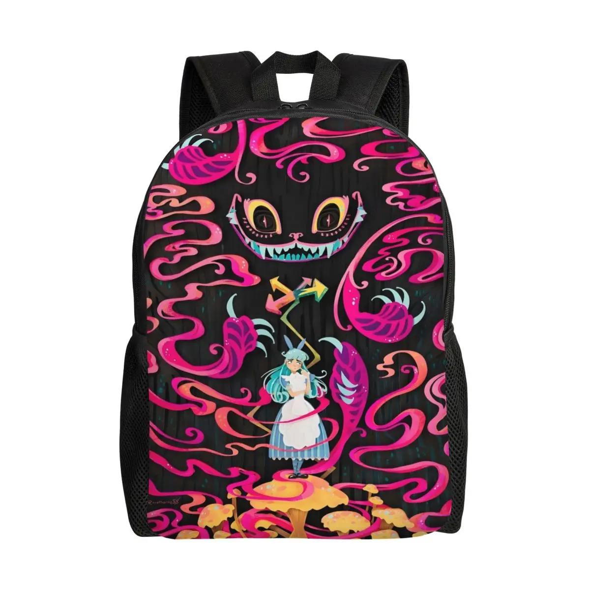 

Рюкзаки с чеширским котом, мужские и женские модные сумки для книг для школы, колледжа, сумки Mad Grin