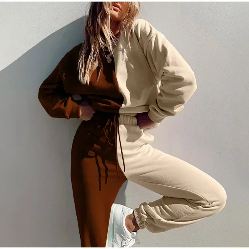 Sport Matching Sets Women Tracksuit Two Pieces Set Sweatshirts Hoodies Pockets Pants Suit Drawstring Trousers Outfits Autumn