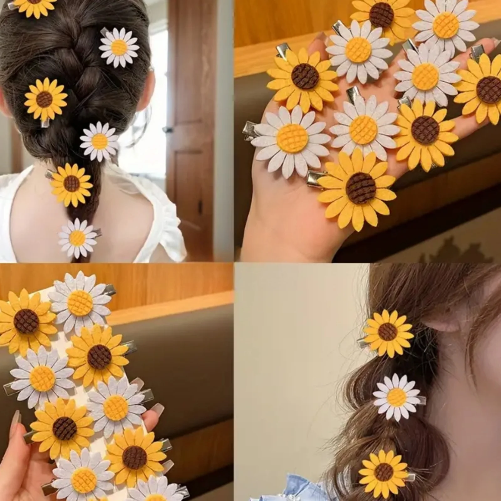 10/20PCS Sunflower Hair Clips - Stylish and Versatile Side Bangs Duckbill Clips, Kids' Non-woven Cotton Sunflower Hair Accessori
