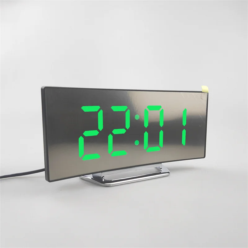 Led Alarm Clock Mirror Curved Screen Digital Alarm Clock With Sleep Temperature For Students Bedroom Living Room Office School