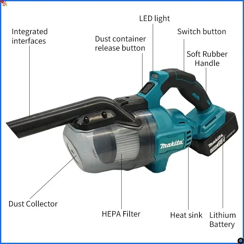 Makita Cordless Vacuum Cleaner Handheld Dust Collector Floor Carpet Car Pet Hair Cleaning Power Tool 18V Battery - view 4