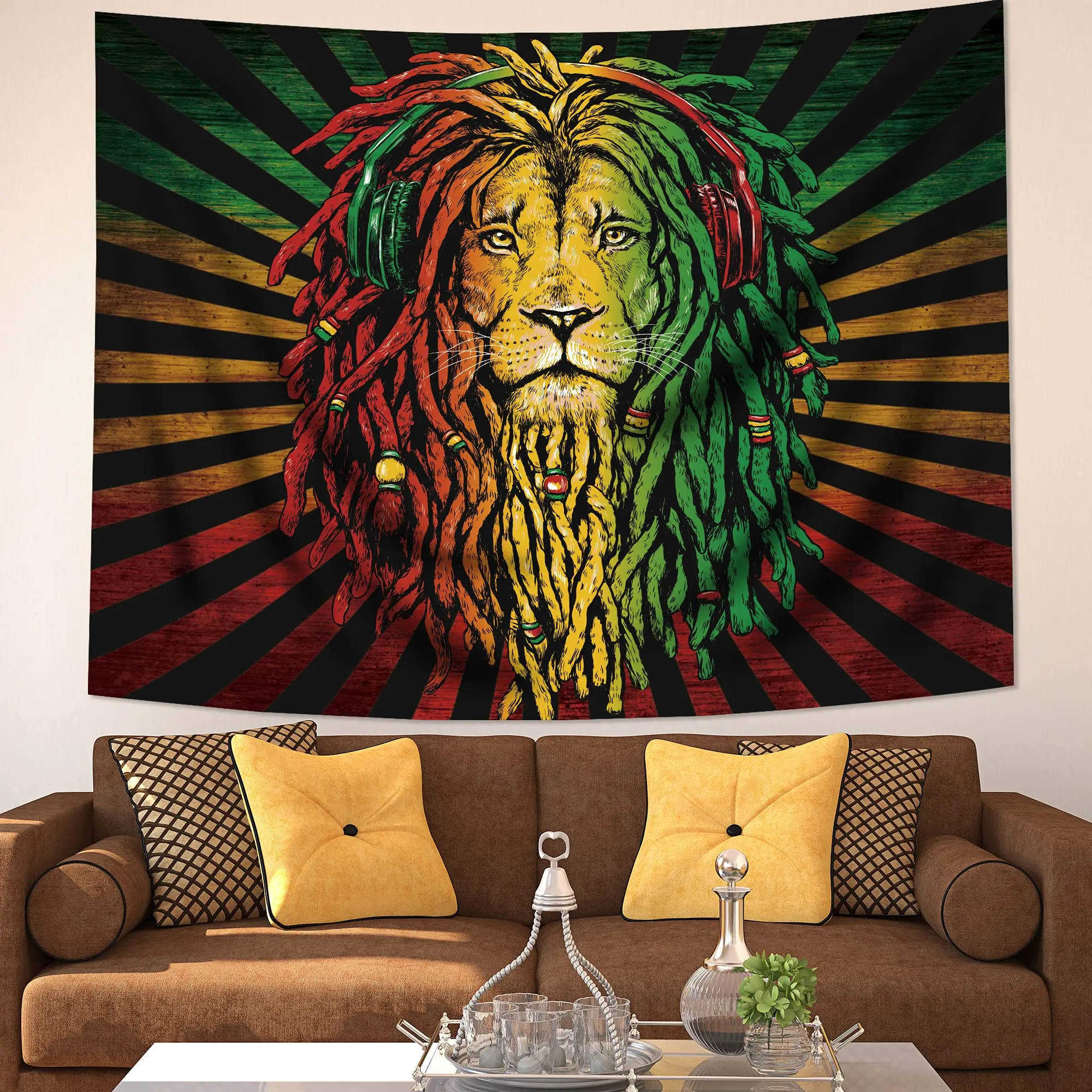 Rasta Rastafarian Tapestry Lion Head Bob Tapestry Wall Hanging Backdrop for Living Room Bedroom Dorm Psychedelic Decor Tapestry