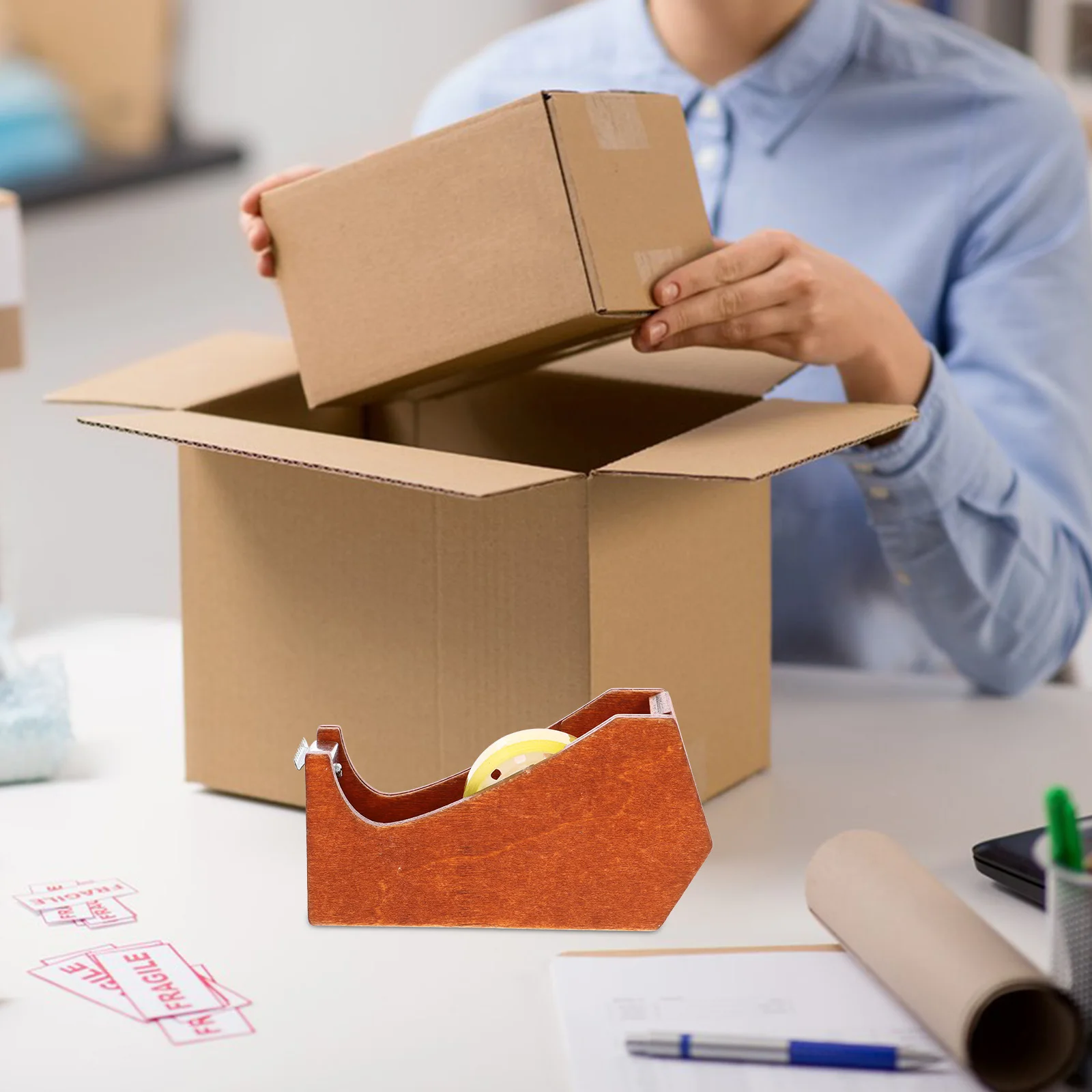 Animal Shaped Tape Dispenser Wooden Portable Cutter For Office Desk Small Tape Holder Multifunctional Packing Roller Desktop
