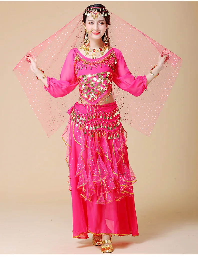 

Indian Dance Costumes Long Sleeves Stage Costumes Egyptian Dance Belly Dance Suits Short Sleeves Long Skirts Women