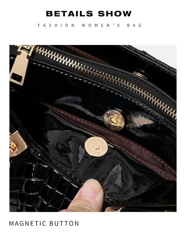 Aidrani Neue Glänzende Kroko-Muster Lackleder Handtasche für Damen mit Geflochtenem Griff und Metallkette, Crossbody Alltagstasche – Detail 13