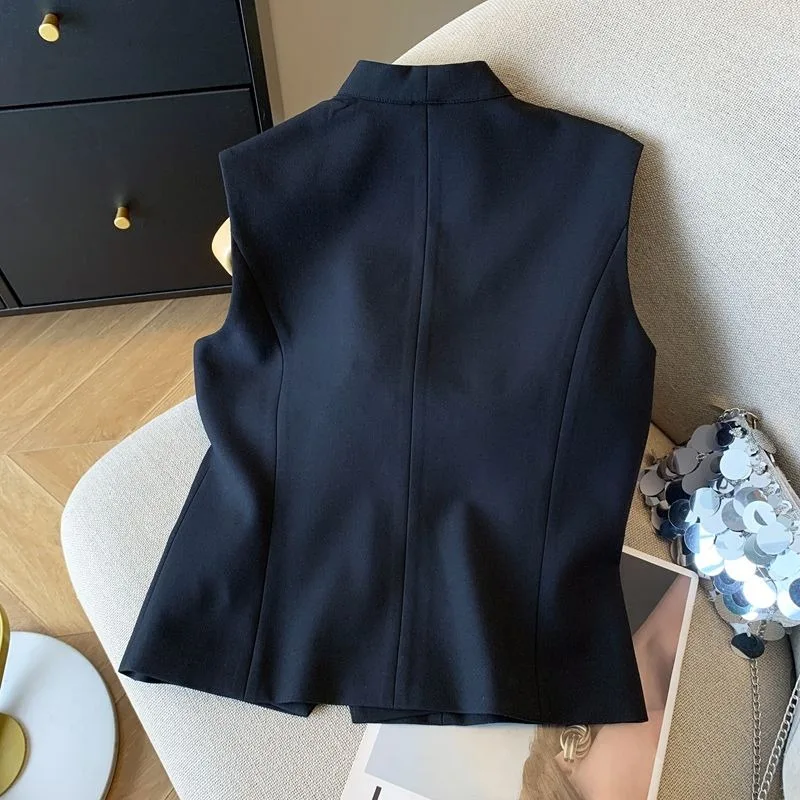 

Lace Patchwork Short Jackets Women Solid Black Spring Summer V Neck Vests Outwears Korean Fashion Chaqueta Mujer