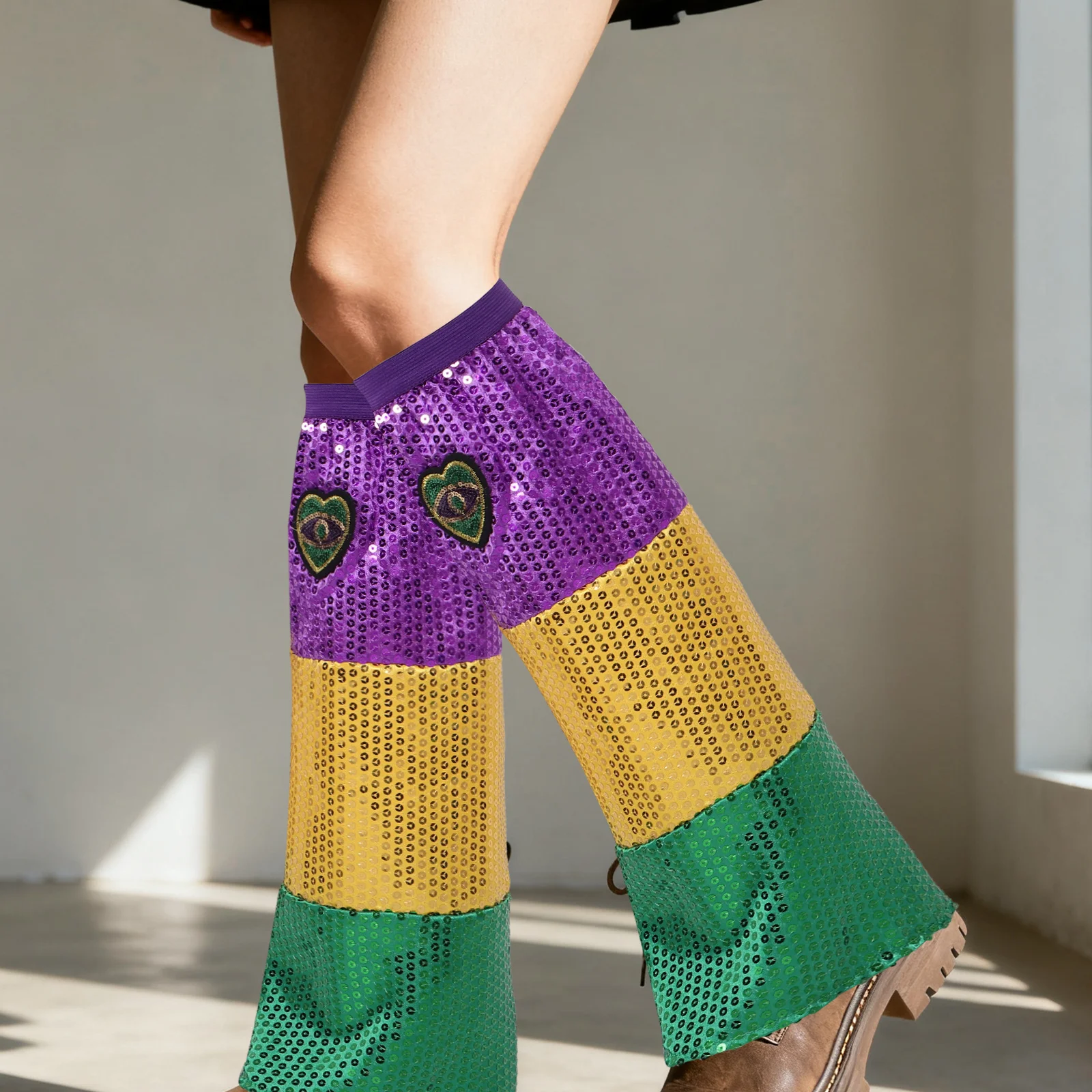 

1Pair Sparkling Leg Warmers for Women Shiny Thigh High Sequin Socks with Cute Heart Design Festival Clubwear Cosplay Drag Show